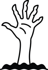 Zombie Hand Rising from Grave Spooky Line Art Illustration