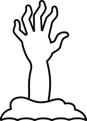 Spooky Zombie Hand Rising from the Ground Line Art Illustration