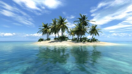 Tranquil Tropical Island Paradise Palm Trees Azure Ocean Sunny Sky