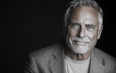 Obraz premium old vogue confident smiling man with short hair, wearing a light solid color blazer, standing against color background