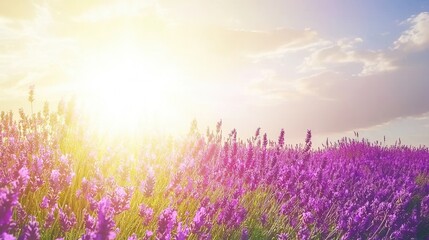 Obraz premium Sunlit Lavender Field at Sunset Tranquil Nature Scene