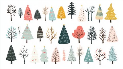Christmas Trees Collection Illustration