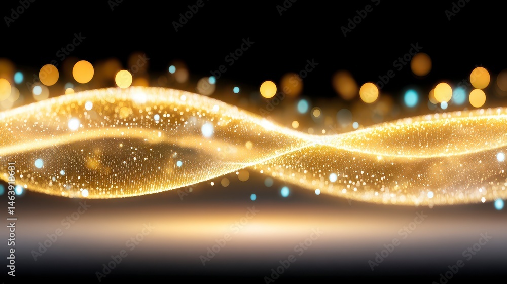 Poster abstract light waves with colorful bokeh effects.