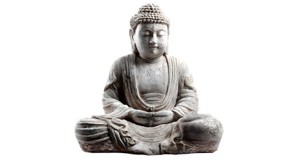 Obraz premium A stone Buddha statue in meditative pose, isolated on Transparent background