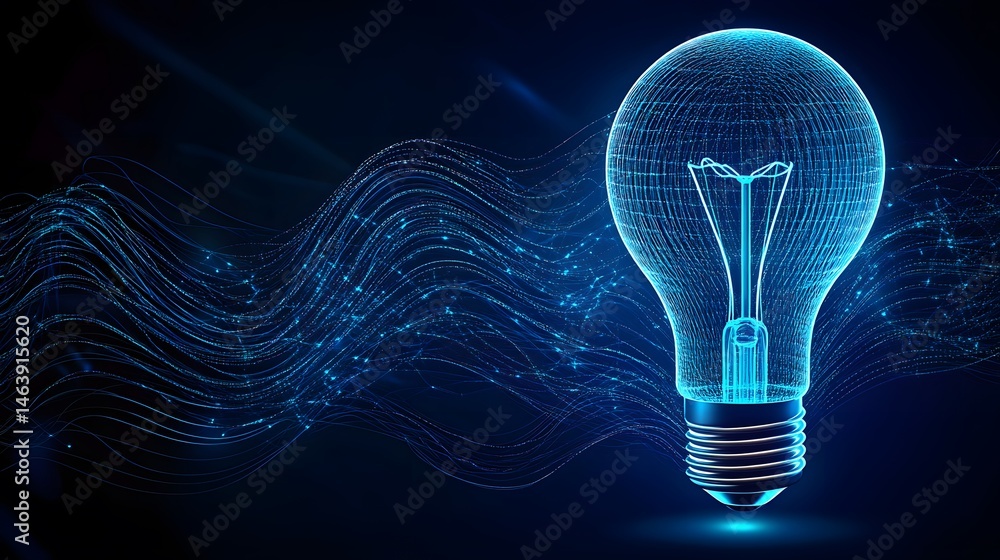 Aufkleber abstract illustration of a glowing lightbulb against a dynamic wave pattern.