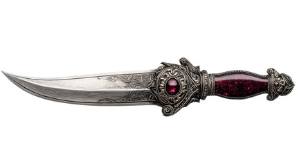 Ornate silver dagger with gem, jewel encrusted handle, cut out transparent