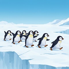 Obraz premium Penguin Parade to the Polar Sea