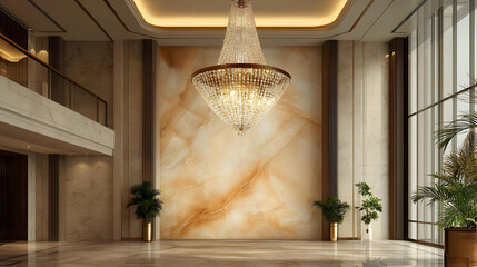 Large Crystal Chandelier In Modern Lobby