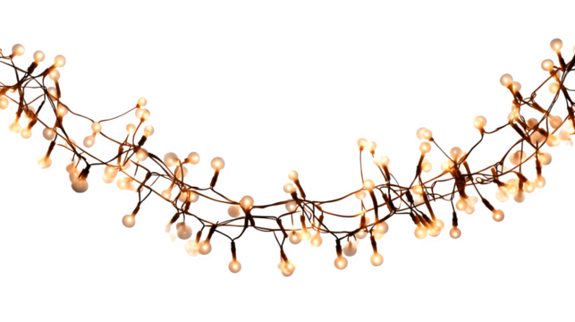 A string of fairy lights glowing warmly, isolated on Transparent background