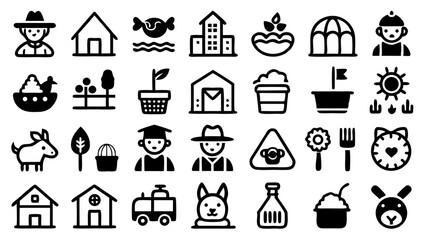 Collection of Agriculture Farm Line Icon Set Vector Pictograms