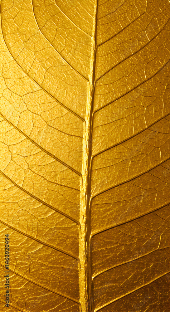 Poster golden leaf vein structure in sunlight texture pattern background