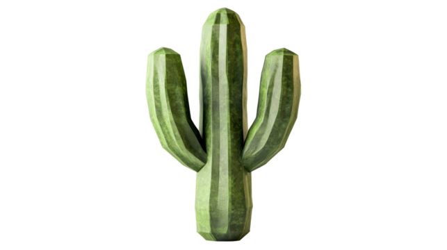 Saguaro style cactus, green shades, low poly look, cut out transparent