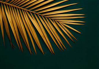 Golden Palm Leaf Illustration On Dark Green Background Luxury And Elegant