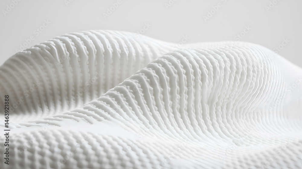 Poster a soft fabric with textured folds, a close-up view showcases a gentle, wave-like pattern and delicat