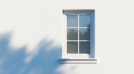 White wall with a single window, cast shadows of trees