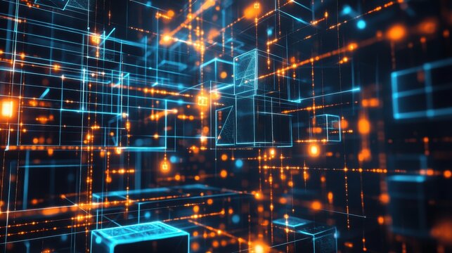 Ultra quality image of abstract black cubes network data background.