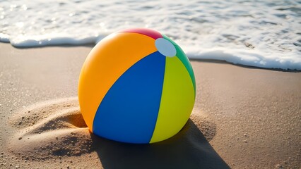 Obraz premium Realistic Photo of Beach Ball in Morning Sunlight