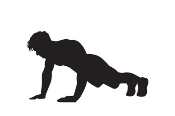 Push-Up Fitness Pose in Black Silhouette Vector Illustration.