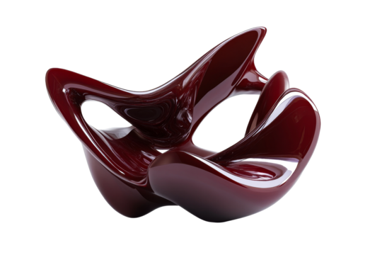 Red abstract sculpture, fluid form, isolated, cut out transparent