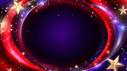 Obraz premium and colorful abstract background featuring swirling red and purple hues, sparkling stars, and circular frame that creates sense of depth and excitement. Perfect for festive designs