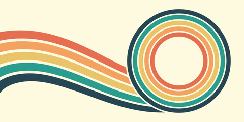 Abstract background of rainbow groovy Wavy Line design in 1970s Hippie Retro style. Vector pattern ready to use for cloth, textile, wrap and other.