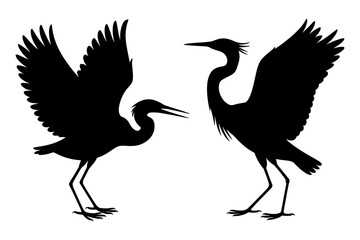 Silhouette of two herons with wings spread vector
