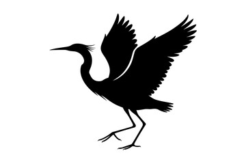 Silhouette of heron bird flying with wings spread