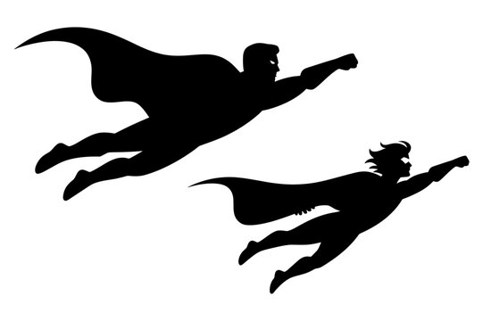 Superhero silhouette flying comic hero action pose