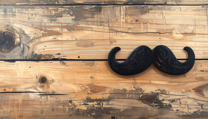 Black Mustache on Rustic Wooden Background with Scratched Texture