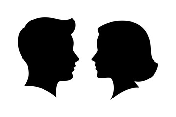 Man and woman silhouette face profile couple love