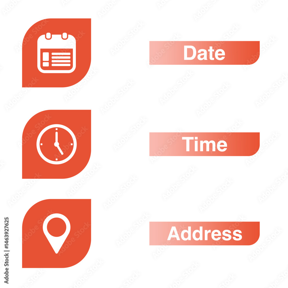 Poster time, date and address symbol set isolated on transparent background