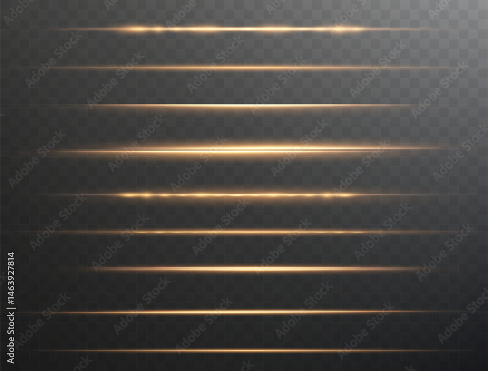 Aufkleber Golden glowing streaks with sparkles and flare on a dark transparent background. A dynamic, abstract vector element ideal for energy, motion, and digital light designs