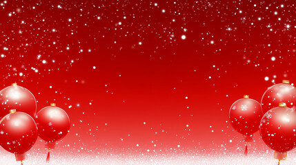 Festive red background with snowflakes and decorative red ornaments, creating cheerful and warm atmosphere for celebrations. Perfect for holiday themed designs