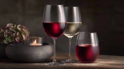 Naklejka premium Glasses with water and wine, symbolizing the balance between sobriety and indulgence.