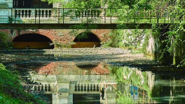 Seriola canal in park. Valmarana Salvi gardens are public garden located in historic center of Vicenza, Italy, adjacent to walls of Piazza Castello, in Piazzale De Gasperi.