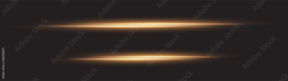 Poster Golden glowing streaks with sparkles and flare on a dark transparent background. A dynamic, abstract vector element ideal for energy, motion, and digital light designs