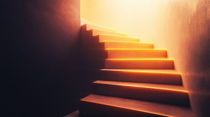 Ultra quality image of staircase ascending toward the light with the next step highlighted, representing success, the next phase of growth, and moving forward toward achieving.