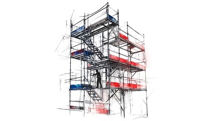 Scaffolding Structure with Worker