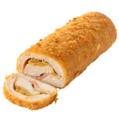 Crispy Cordon Chicken fillet roll isolated on white background
