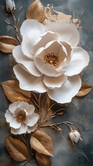 Elegant paper flowers in white and gold