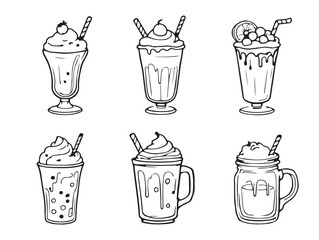 clean and simple milkshake line art vector illustration