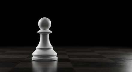 Simple, clean 3D render of a single white chess pawn piece (classic Staunton design). Business strategy presentations, articles on game theory or planning, educational materials about chess