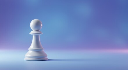 Simple, clean 3D render of a single white chess pawn piece (classic Staunton design). Business strategy presentations, articles on game theory or planning, educational materials about chess