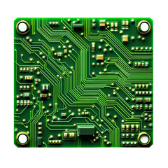 Green circuit board with components, cut out transparent