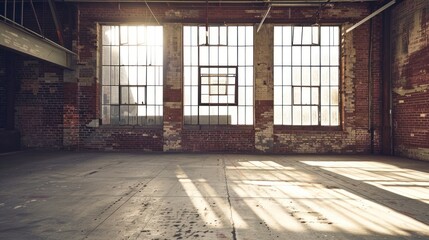 Empty industrial space with large windows