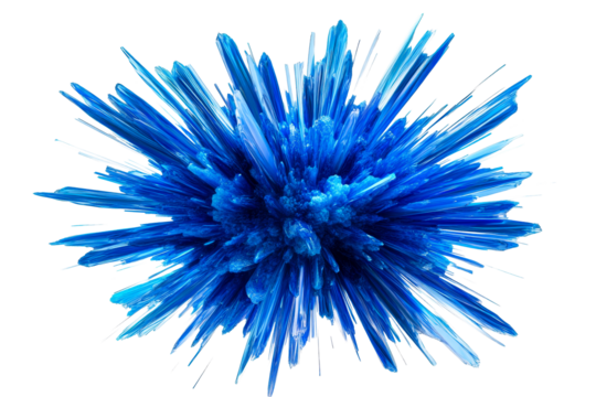 Blue crystalline explosion, burst, or growth shape, cut out transparent