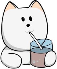 cute cartoon dog drinking cold water