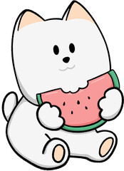 cartoon white dog holding watermelon slice
