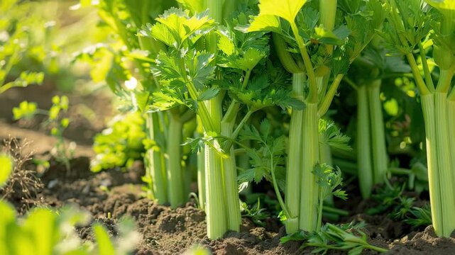 celery growing close-up. Selective focus