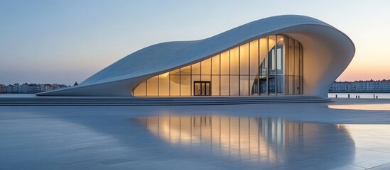 Fototapeta premium Modern Building with Glass Facade and Reflection